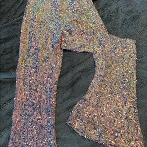 Pink Iridescent Sequence Flare Pants